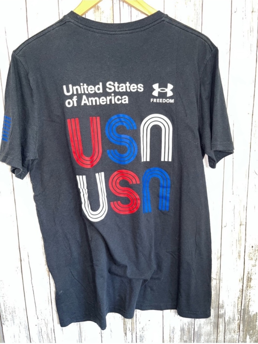 Under Armour Freedom USA Graphic T-Shirt Large Black Patriotic Flag Tee - Picture 4 of 5